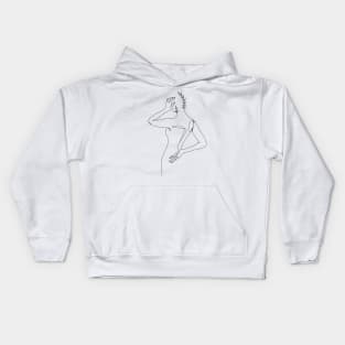 Minimal Woman line art. Woman body with branch of leaves. Kids Hoodie